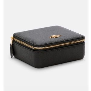 🎁🆕NWT COACH Black Leather w/ Gold Large Jewelry Box/Case 🎅 🎄 🎁 🎁 🎁